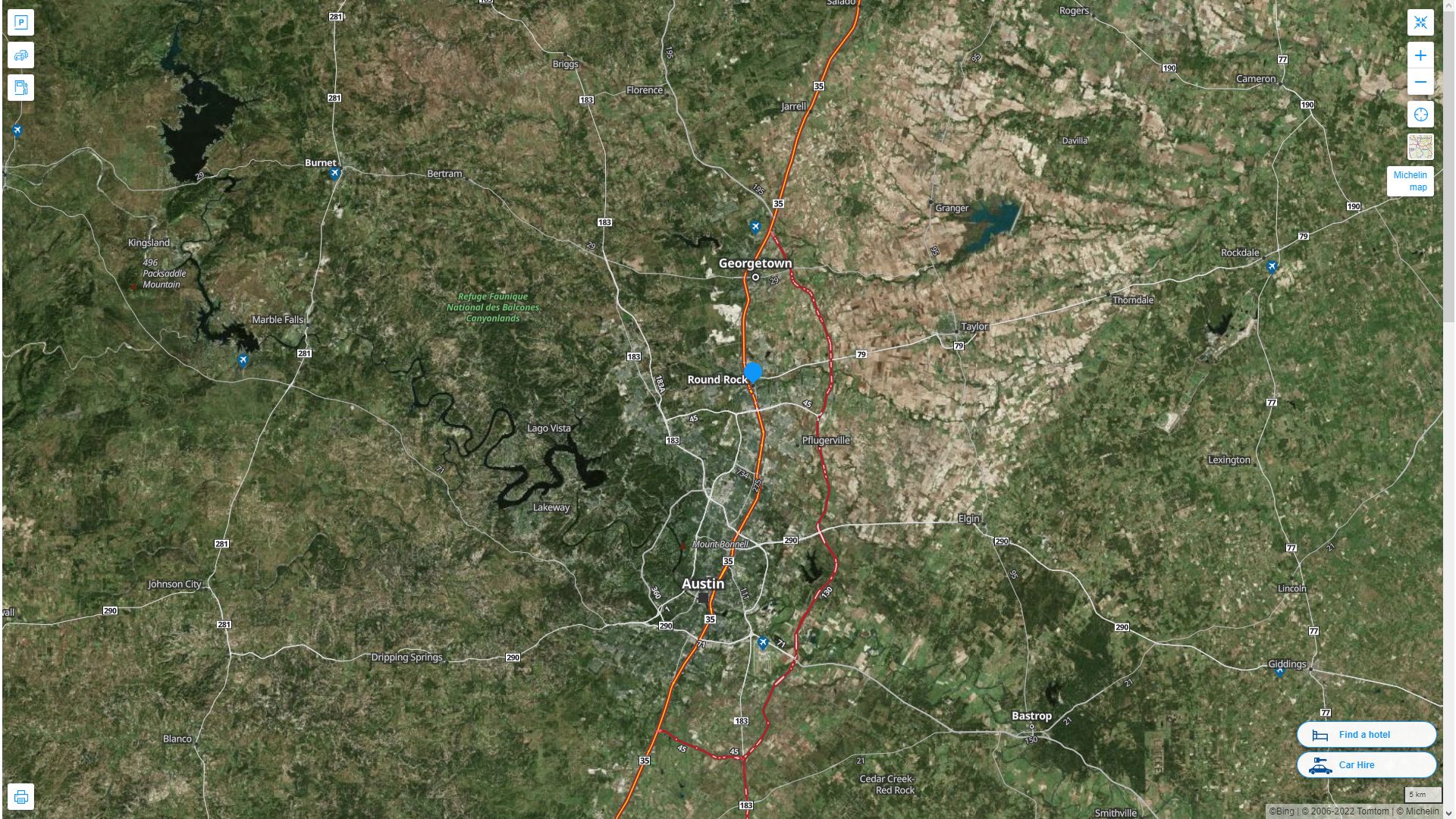 Round Rock Texas Highway and Road Map with Satellite View